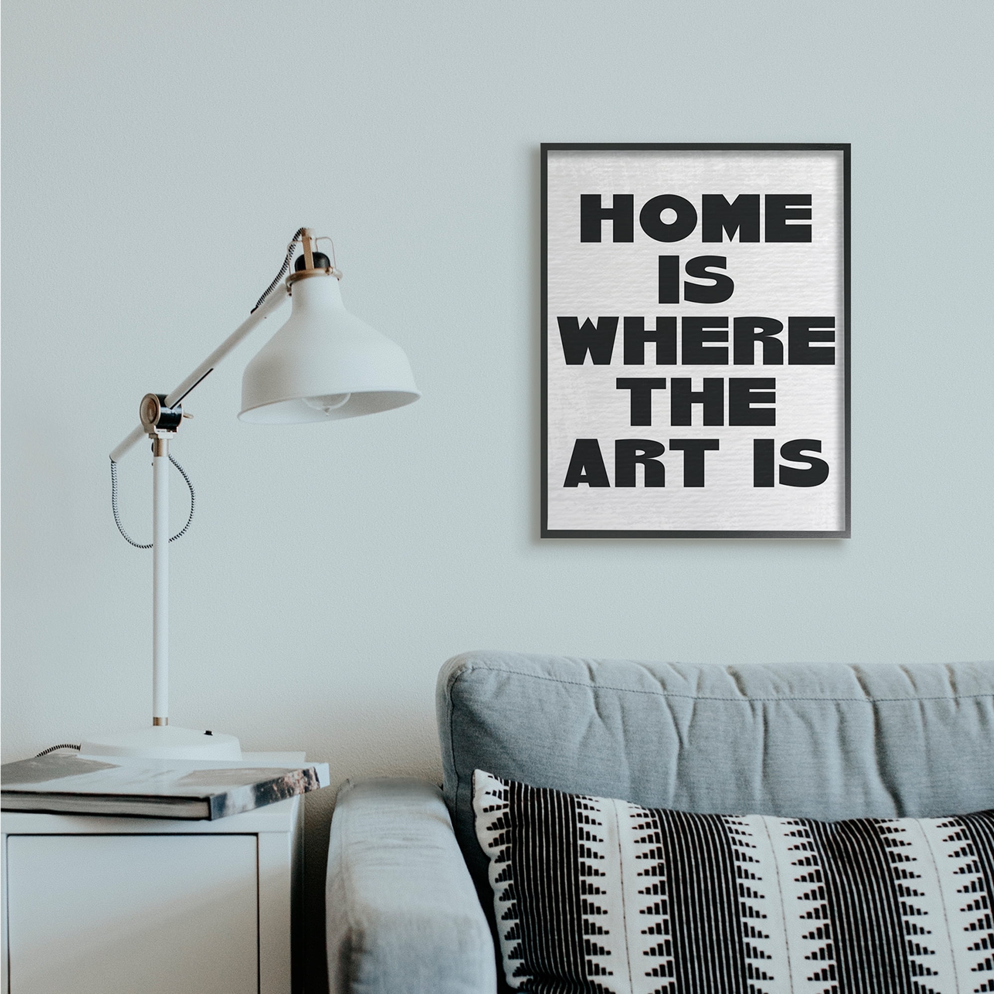Stupell Industries Home Is Where Art Is Phrase Minimal Black White Black Framed by Daphne Polselli