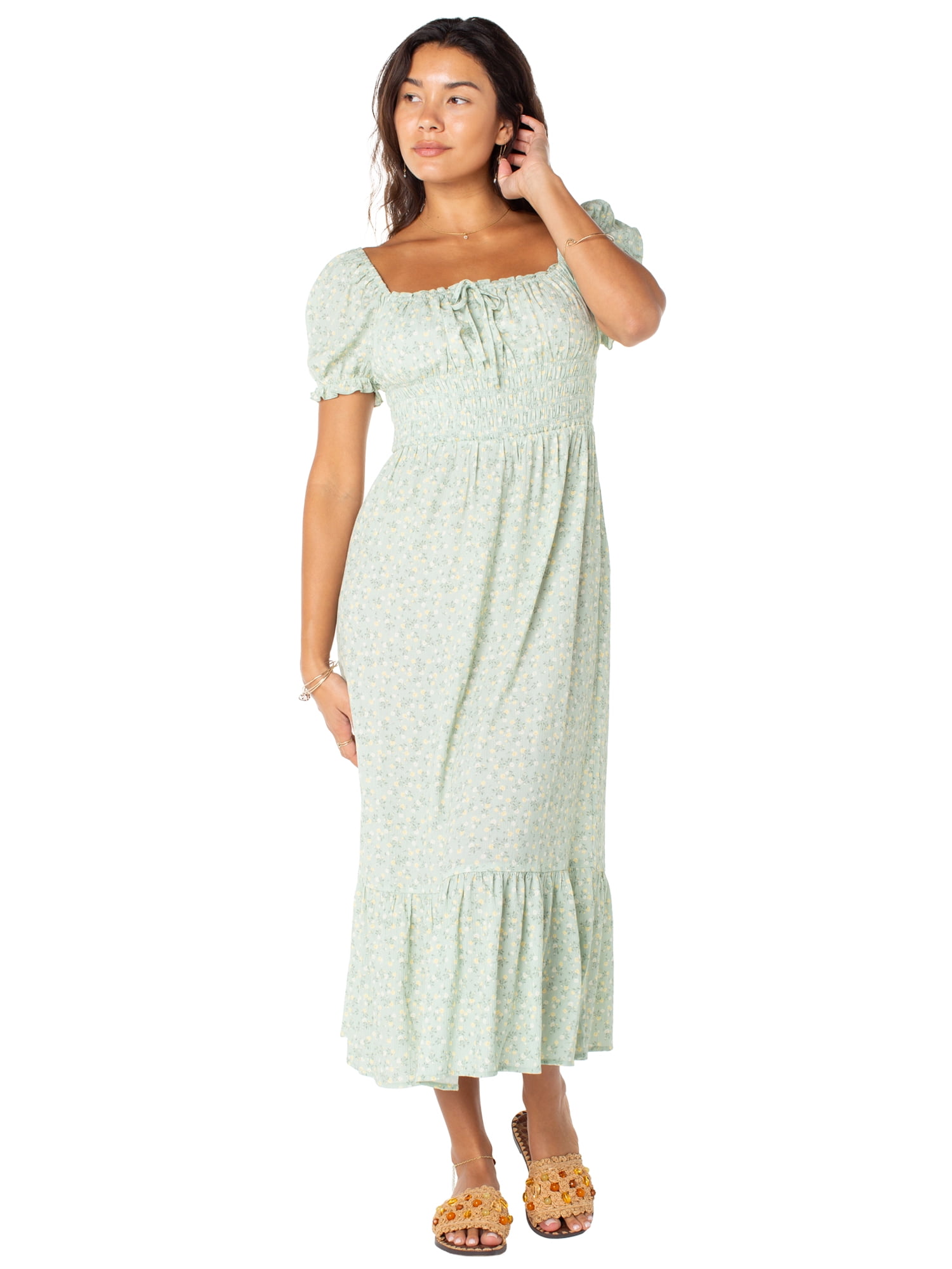 Celebrity Pink Women's and Women's Plus Puff Sleeve Smocked Midi Dress, Sizes XS-XXXL