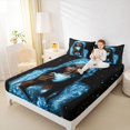 thumbnail image 3 of Castle Fairy Glam Black Woman Bed Sheets 4-Piece,Bling Starry Sky Print Full Size Sheets,Blue Silver,1 Fitted Sheet, 1 Flat Sheet and 2 Pillowcases, 3 of 6
