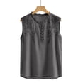 thumbnail image 3 of ZVNAH Haut Sans Manches à Broderie Florale pour Femme, Blouse Décontractée Style Henley à Col en V Volanté, P-2TG, 3 of 5