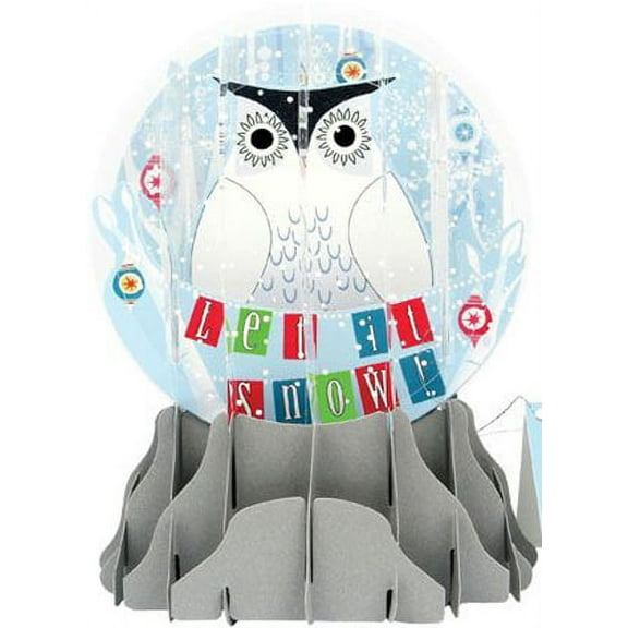 Up With Paper Snowy Owl Large Snow Globe Pop-Up Christmas Card