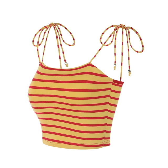 Top sin mangas Allegra K con tirantes finos y lazo a rayas arcoíris para mujer Rojo Amarillo XS