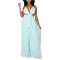 thumbnail image 1 of Womens Halter Neck Backless Loose Chiffon One-Piece Wide Leg Jumpsuit Overalls Full Length Long Pants Beach Boho Rompers, 1 of 7
