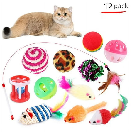 Kitten Toys Variety Pack-Pet Cat Toys Combination Set, Funny Stick, Sisal Mouse, Bell Ball Supplies 12pack