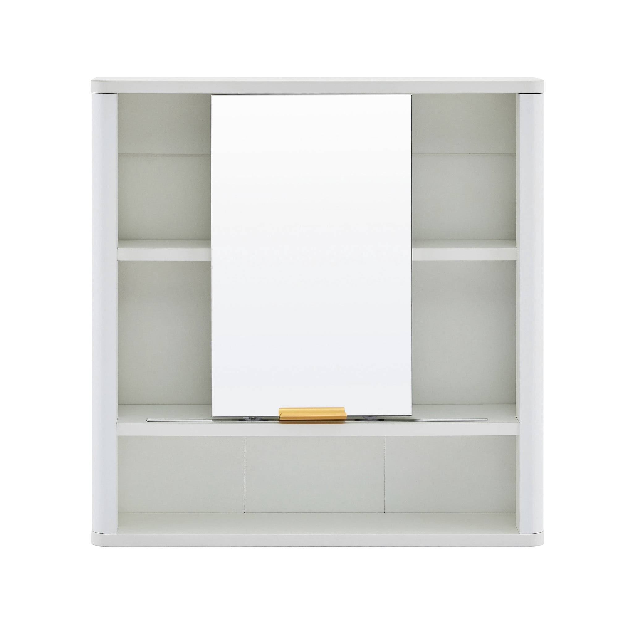 Leumius Wall Mounted Mirror Cabinet,Bathroom Storage Cabinet with Single Door and Open Shelves, Multipurpose Wall Organizer for Bathroom Vanity Laundry Room White