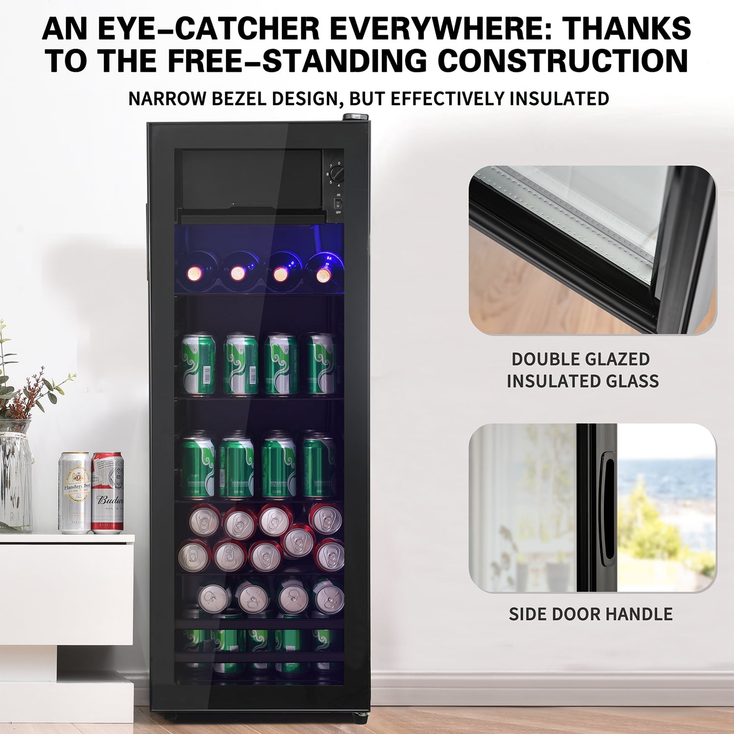 Spaco 4.5Cu.ft Mini Fridge, 0.3Cu.ft Freezer, Up to 94 Cans of Wine, Silent, High-Efficiency and Energy-Saving Compressor, Black Spaco 4.5Cu.ft Mini Fridge, 0.3Cu.ft Freezer, Up to 94 Cans of Wine, Silent, High-Efficiency and Energy-Saving Compressor, Black