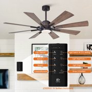 Parrot Uncle 60 Farmhouse Windmill LED Ceiling Fan with Lights and Remote, 8-Blade Reversible Rustic Large Ceiling Fan for Living Room, Bronze