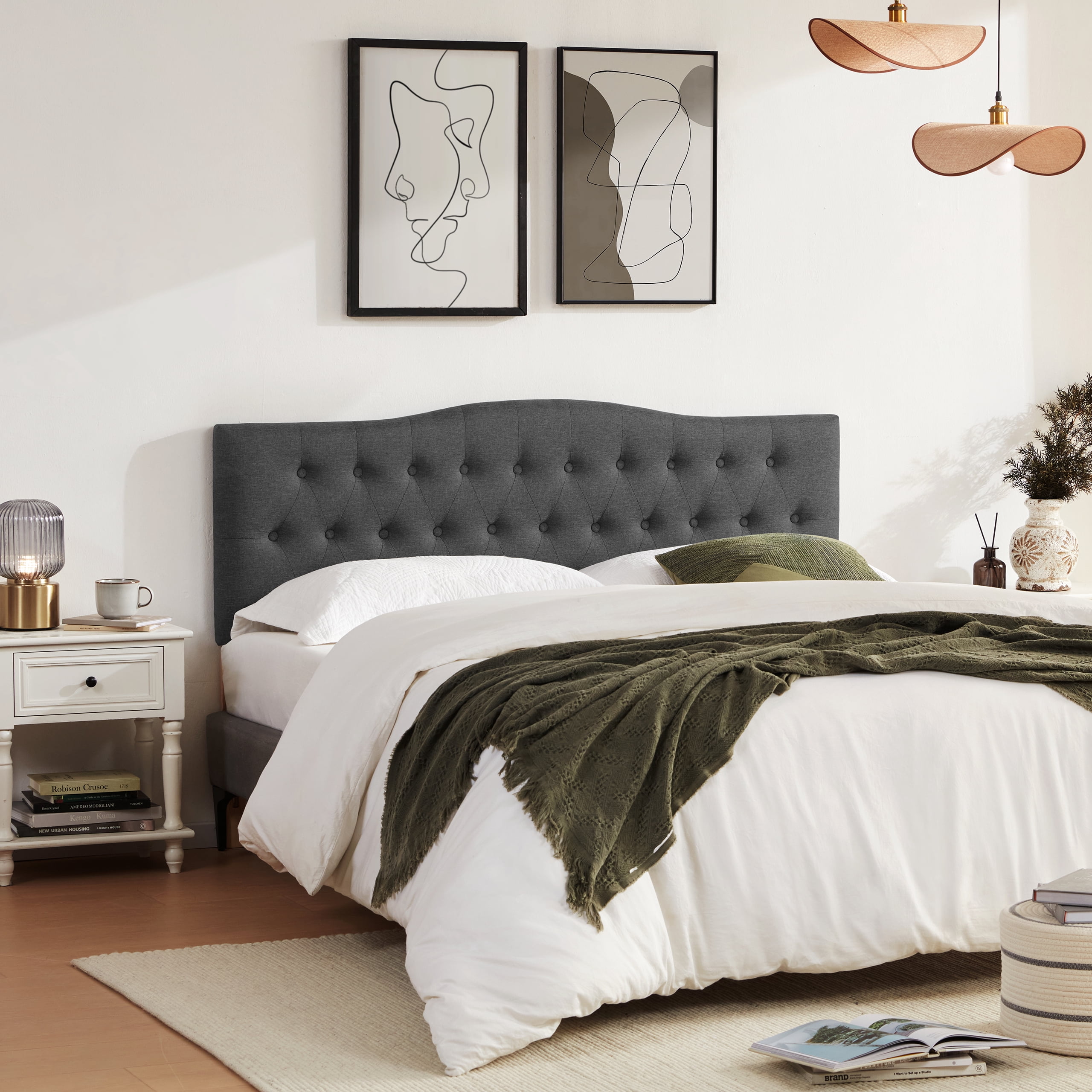 Weture Tufted Upholstered Queen Bed Headboards, Adjustable Height, Black
