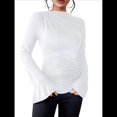 thumbnail image 2 of Camiseta Básica con Cuello Alto Fruncido y Mangas Largas con Volantes para Mujer M, 2 of 10