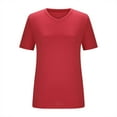 thumbnail image 6 of Summer Plus Size Tops For Women V-neck Short Sleeve Casual Loose Fit Solid Color Womens Trendy Summer Shirts Red Size XXXL Women's Tops On Sale Under $6 Mothers Day Gifts, 6 of 9