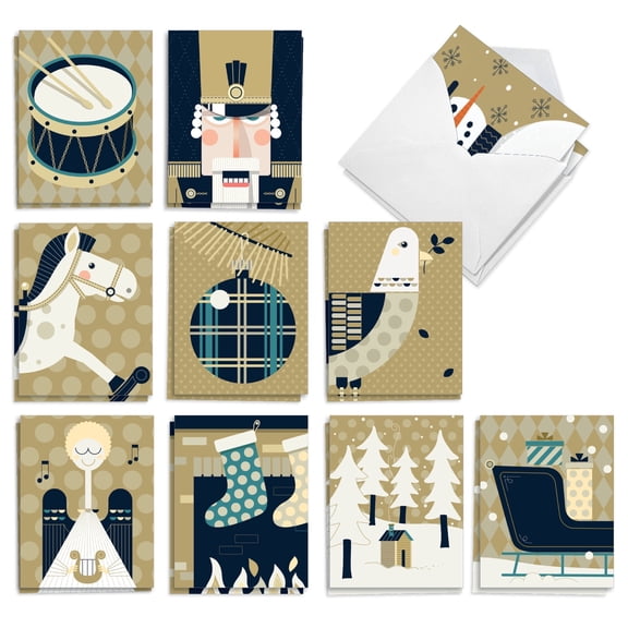 The Best Card Company 20 Assorted Christmas Notecards Boxed Set 4 x 5.12 Inch with Envelopes (10 Designs, 2 Each) Magic Meets Modern AM10196XSG-B2x10