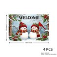 thumbnail image 4 of JOOCAR Welcome Snowmen Winter Scene Linen Table Mats Set of 4 for Home Kitchen Table Decor 12x18 inch, 4 of 5