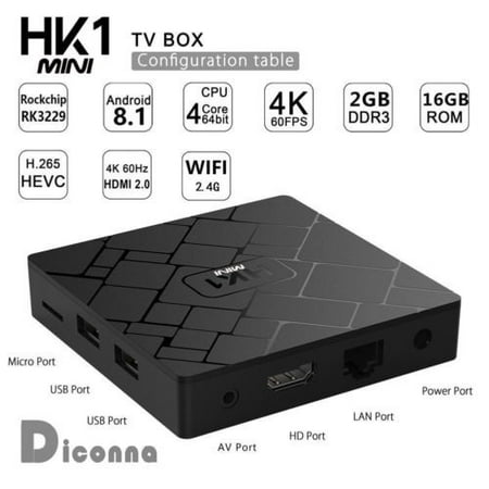 HK1 MINI 2GB/16GB Android 8.1.0 RK3229 Quad Core TV BOX WIFI HD 4K Media 2.4GHz