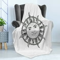 thumbnail image 4 of Sun Soft Flannel Fleece Throw Blanket, Monochrome Ornamental Zentangle Heavenly Body with Human Face Design Pattern, Cozy Plush for Indoor and Outdoor Use, 70" x 90", Black White, by Ambesonne, 4 of 5