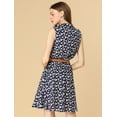 thumbnail image 4 of Día de San Patricio Vestido Sin Mangas Con Cinturón Estampado Por Encima De La Rodilla Con Media Tapeta Para Mujer Floral Azul Oscuro, Blanco XS, 4 of 6