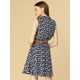 thumbnail image 4 of Día de San Patricio Vestido Sin Mangas Con Cinturón Estampado Por Encima De La Rodilla Con Media Tapeta Para Mujer Floral Azul Oscuro, Blanco XS, 4 of 6
