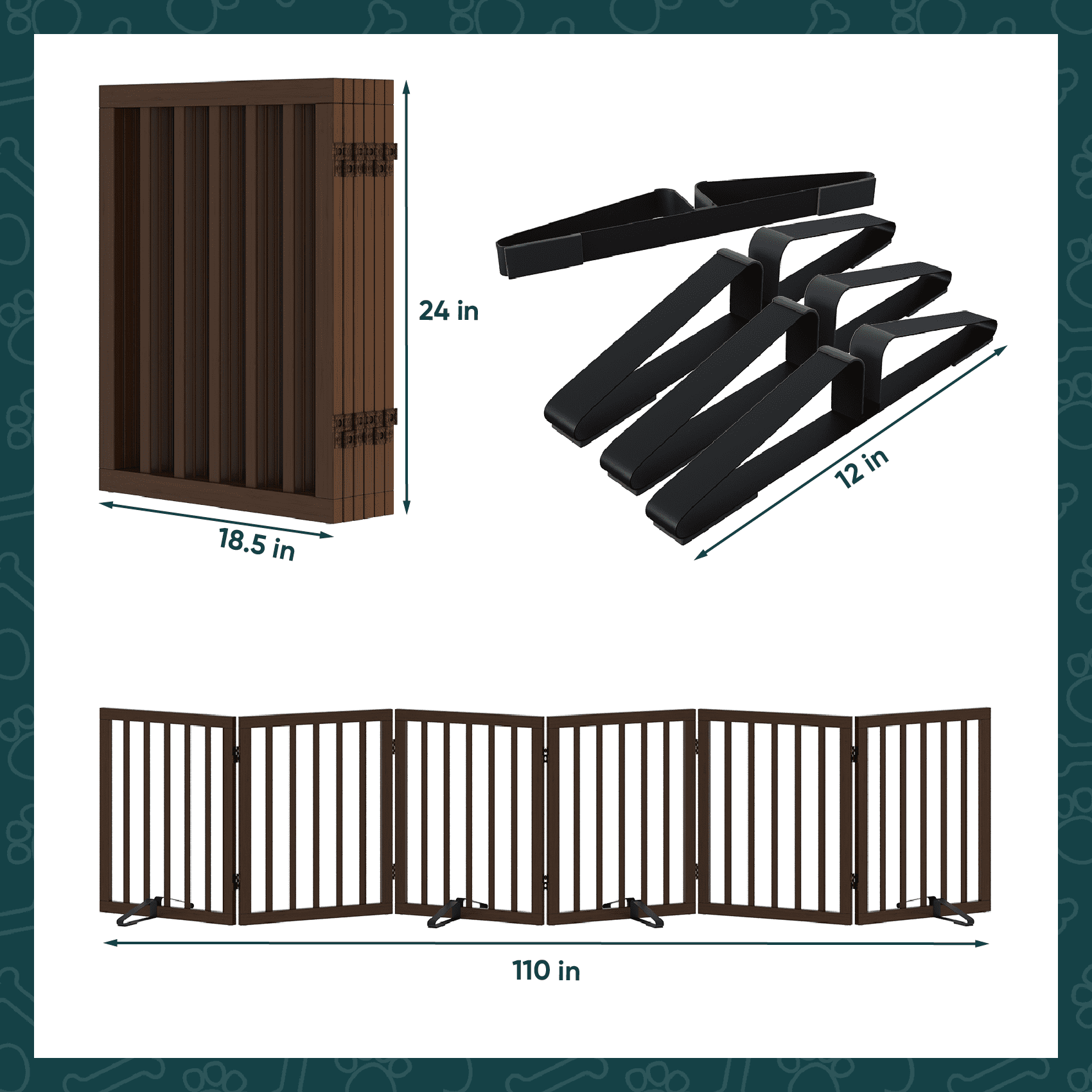 Algherohein Dog Gate for Inside,Bamboo Freestanding Pet Gate for Doorways,Indoor, 24" Espresso