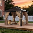 thumbnail image 2 of Clouddwell Pavillon à Toit Rigide 10 Pieds X 10 Pieds - Toit Double en Polycarbonate avec Moustiquaire et Rideaux pour Patio, Jardin, Protection Solaire, Brun, 2 of 8