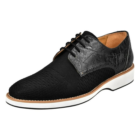 

LIBERTYZENO Mens Textile And Genuine Leather Lace-Up Casual Shoes Black