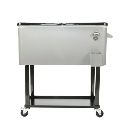 Steel 80qt Patio Cooler With Cart UBesGoo 80 Quart Patio Cooler Rolling Cooler Ice Chest with Shelf, Wheels and Bottle Opener, Stainless Steel Ice Chest Portable Patio Party Drink Cooling Cart ()