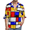 thumbnail image 2 of Multi Geometric Print Casual Shirt Men Art Mondrian Style Streetwear Shirt Autumn Vintage Blouse Long Sleeve Design Oversized Cl, 2 of 6
