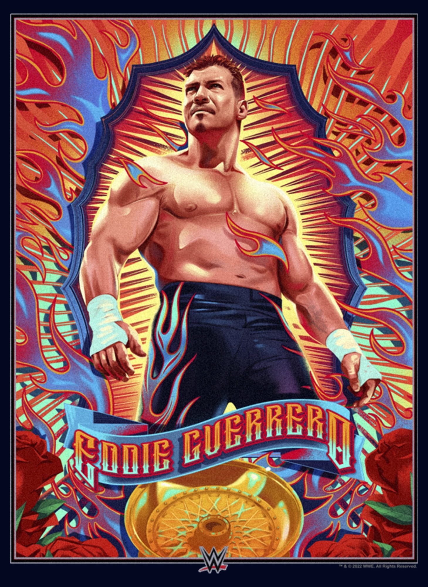 WWE Men's Eddie Guerrero Poster Graphic Tee, Navy Blue, Medium