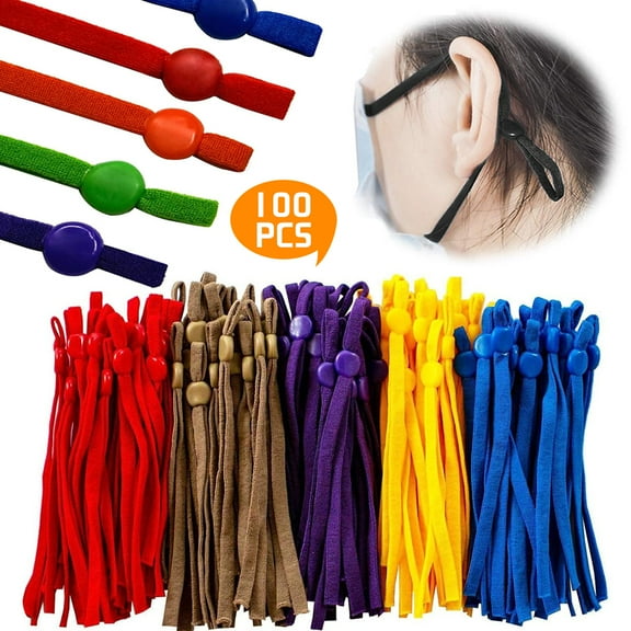 AMERTEER 100 PCS 0.2 Inch Wide Elastic String Cord Bands Rope with Adjustable Buckle for Sewing Crafts DIY Mask, Suitable for Adults and Children-DIY Making Supplies Accessories (Random color)