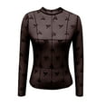 thumbnail image 4 of Womens T Shirts Blouses Long Sleeve Sheer See Through Mock Neck Floral Embroidery Sheer Blouce Fishne Womens Shirts Tank,Black,S, 4 of 4