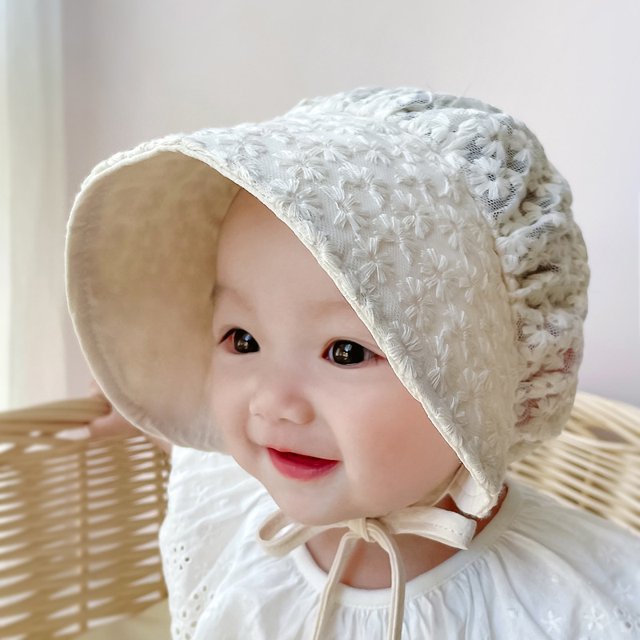 Sombrero de sol para niñas y bebés JAMW gorro hueco transpirable protección solar blanco crema
