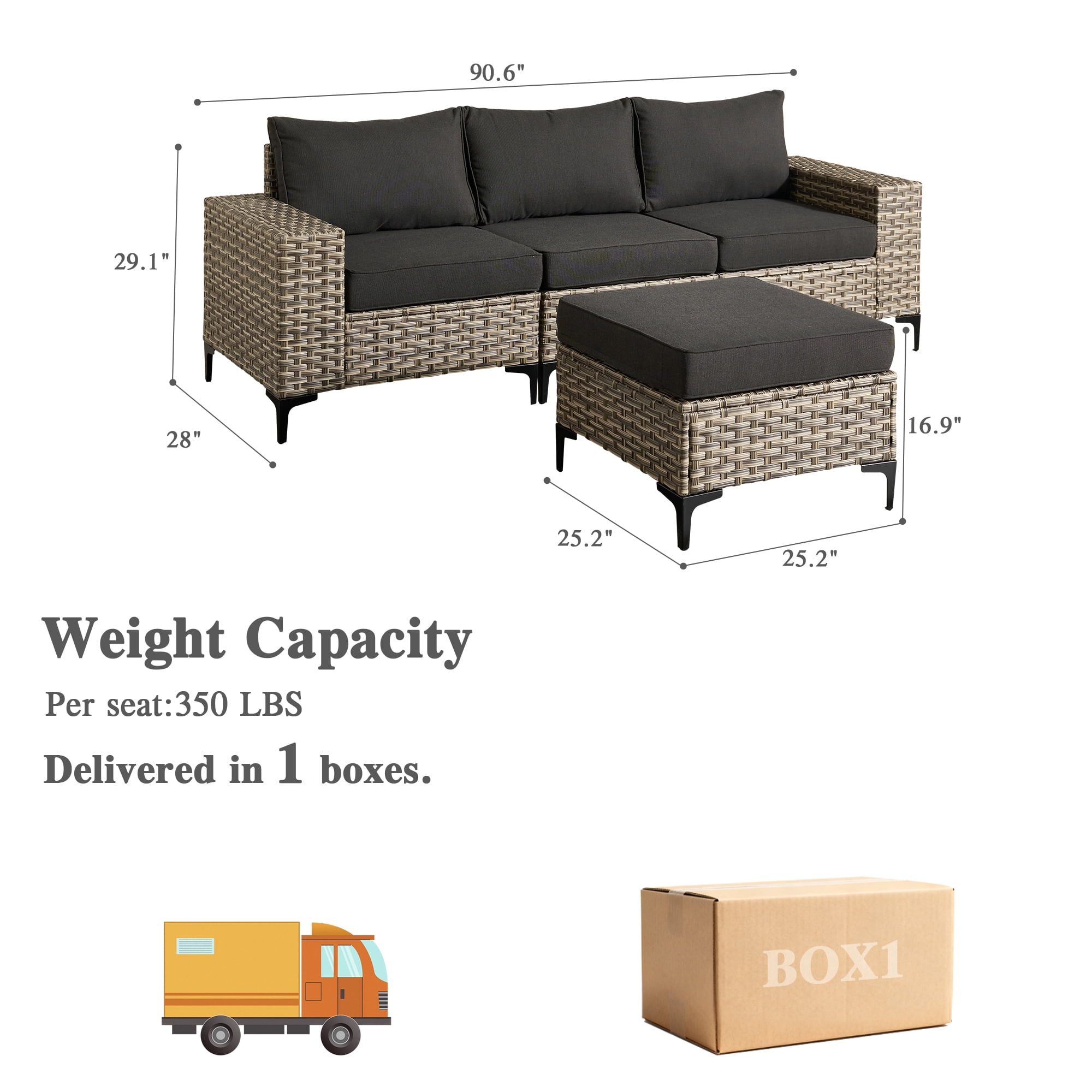 Ovios 4 Pieces Wicker Patio Furniture Sets Outdoor Conversation Sectional Sofa for Backyard Deck
