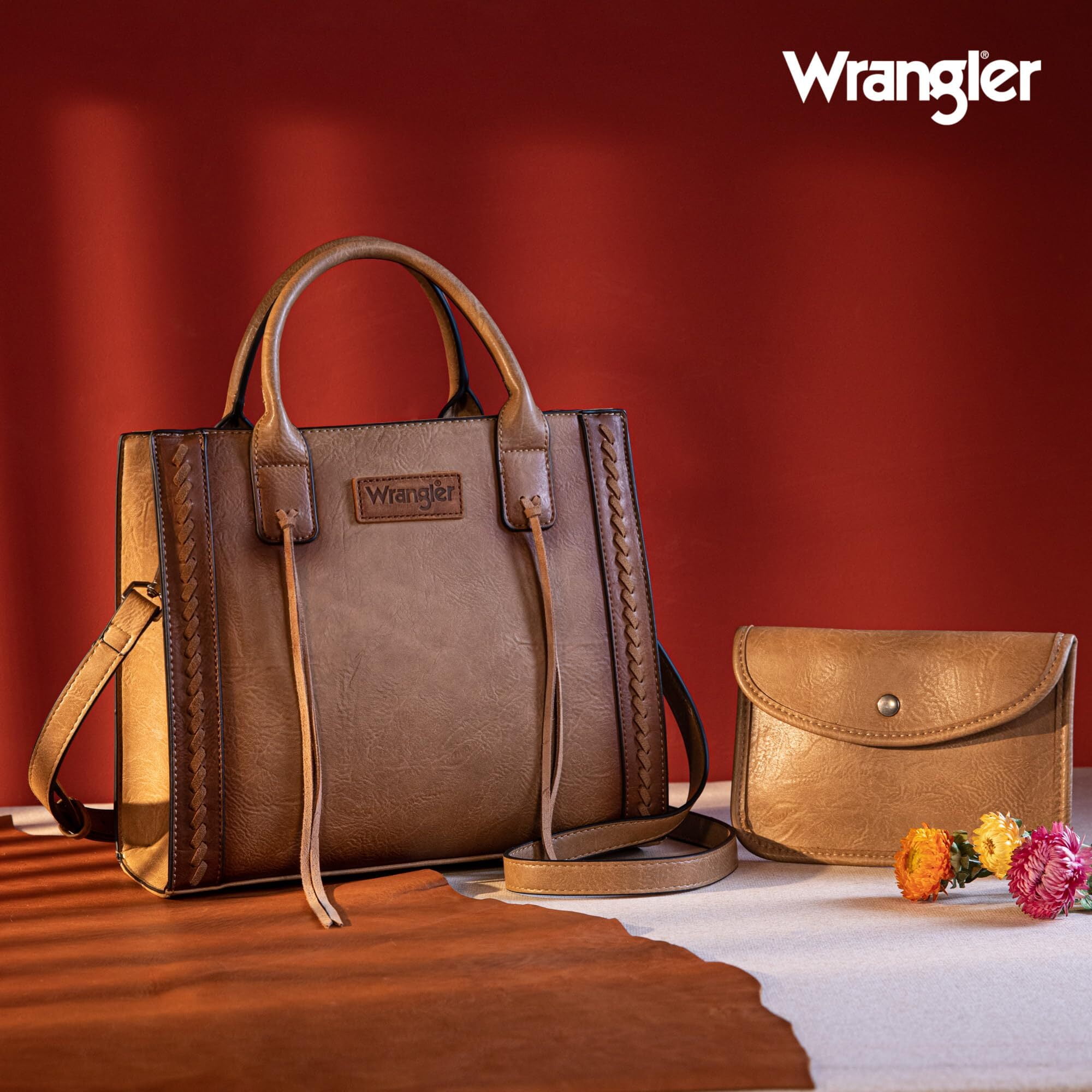 Wrangler Tote Bag for Women Western Cowhide Purse and Wallet Set, Khaki