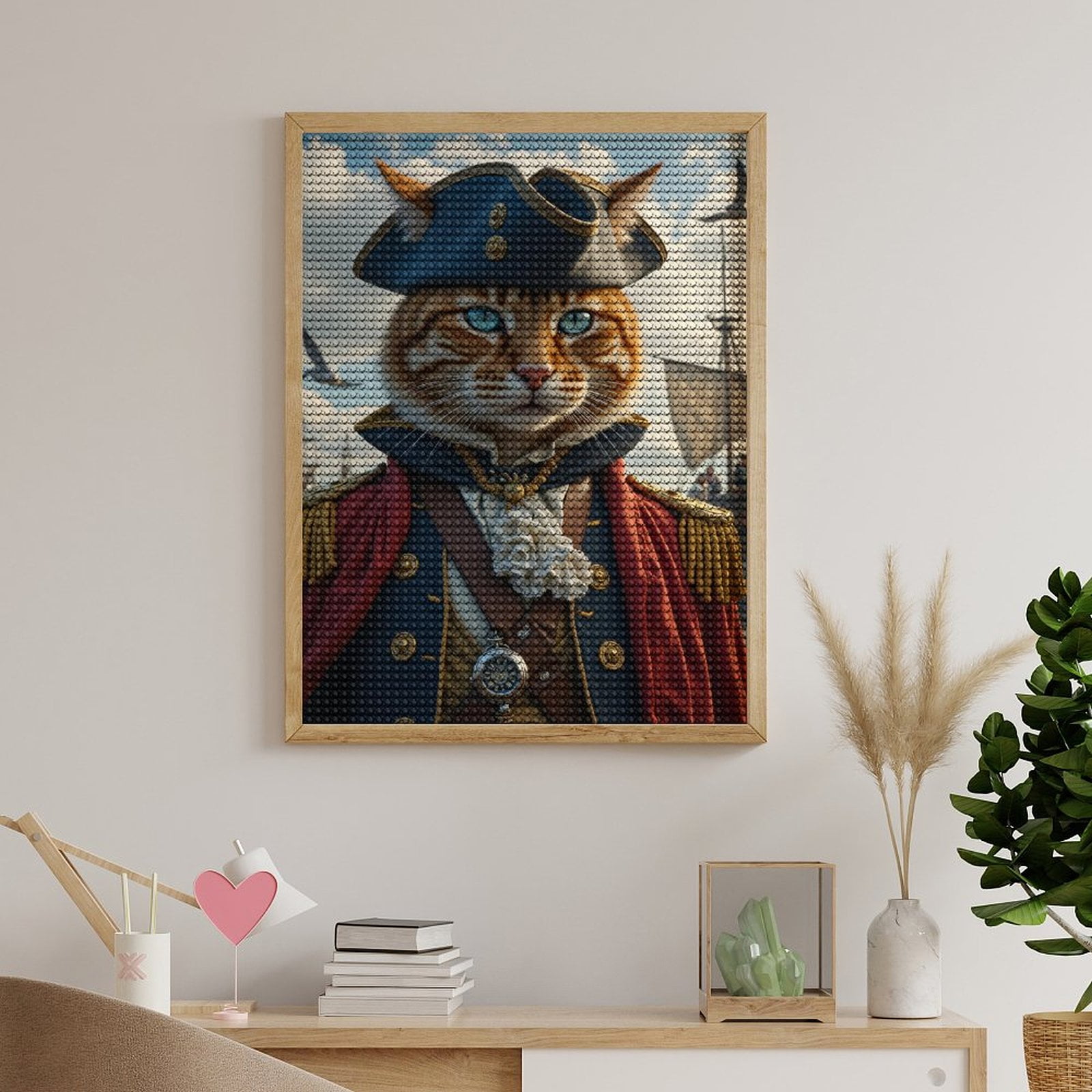 Diamond Art Kits for Adults, Cat Sailor Admiral Portrait Sky 5D Diamond Painting Kits for Adults Beginners, DIY Full Drill Diamond Painting, Gem Art and Crafts 12x16