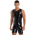 thumbnail image 5 of Men Sexy Leather Bodysuit, Zipper Open Crotch, Glossy PVC Leather, Shiny Latex Leotard Crotchless, 5 of 7