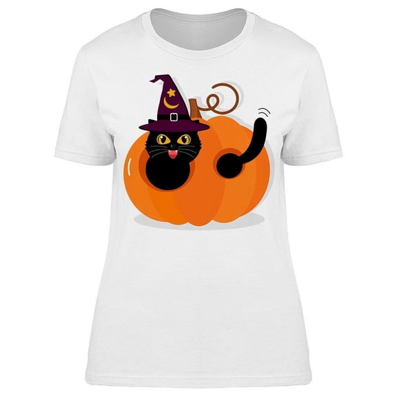 Black Cat Kitten With Pumpkin T-Shirt Women -Image by Shutterstock, Female Small