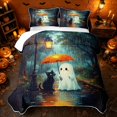 thumbnail image 2 of Erosebridal Kawaii Umbrella Ghost Quilt Full, Happy Halloween Full Bedspread Sets for Boys Girls, Teal Orange White, 3pcs 1 Coverlet and 2 Pillowcases, 2 of 7