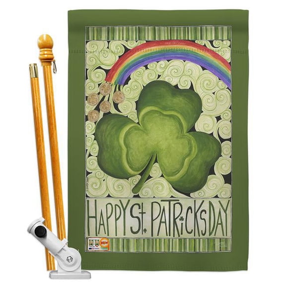 Breeze Decor BD-SA-HS-102054-IP-BO-D-US18-SB 28 x 40 in. Vertical Happy St. Patricks Day Spring St Patrick Impressions Decorative Double Sided House Flag Set with Pole & Bracket Hardware