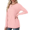 thumbnail image 5 of Fanxing Women's Long Sleeve Shirts with Thumb Hole Casual Crewneck Pullover Lightweight Tees Shirt 2025 Fall Tops Pink,XL, 5 of 8