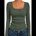 thumbnail image 3 of Camisas de Larga para Mujer, Blusas de Cuello Cuadrado, Blusas Básicas de Punto Acanalado, Conjuntos de Otoño, Ropa de Moda Verde XL, 3 of 8
