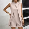 thumbnail image 2 of Rompers for Women Sleeveless High Neck Mini Romper Dresses Split Front Tunic Overlay Short Jumpsuits Elegant formal office Outfits Pink, 2 of 7