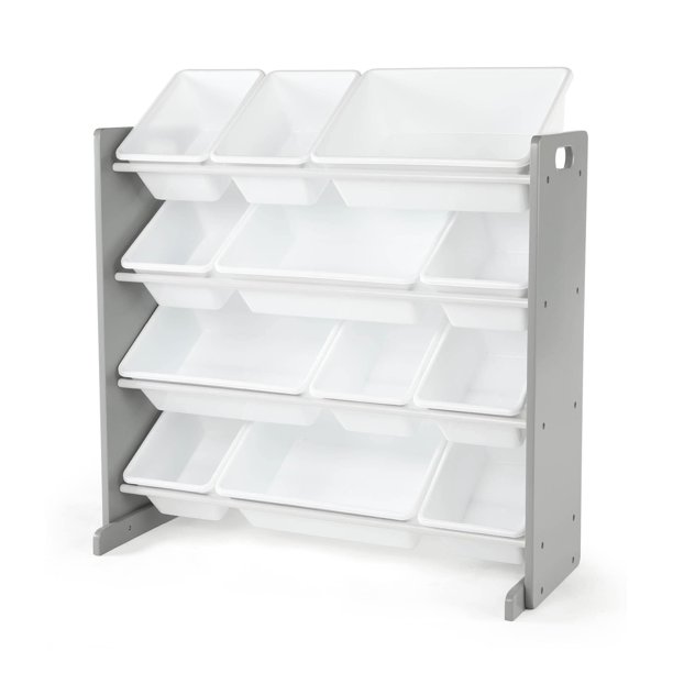 Natural Wood/White Kids Toy Organizer with 12 Storage Bins