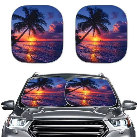 KUIFORTI Beach Car Sun Shade Windshield Foldable Sunshades, Palm Tree Print Sun Visor for Car Windshield, Reflect Sun and Heat and Keeps Your Vehicle Cool