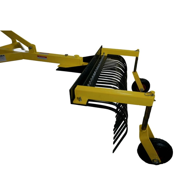 Titan Attachments 4 FT Landscape Rake with BoltOn Wheels for Compact