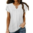 thumbnail image 4 of HAPIMO Women's Trendy Loose Tops Eyelet Dressy Tunic Clearance for Teen Girls Solid Color Ruched Summer Petal Sleeve Keyhole Neck Pullover Elegant Casual Blouses White XXL, 4 of 8