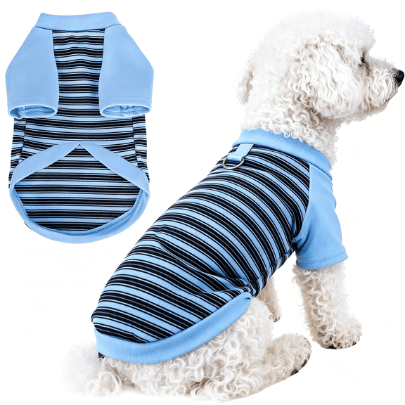 TELOLY Dog Tshirt Striped Shirts for Dogs Clothes Stretchy Puppy T-Shirts with Metal Buckle for Small Medium Dog Boys Girls(Blue,Small)