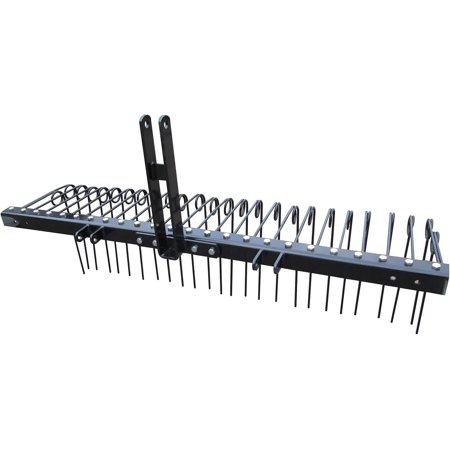 Steel Spring Coil Tine Tow Behind Lscape Rake for Leaves, Pine Needles, Straw, Grass with 3 Point Hitch Receiver Attachment, Black, 60 Inches