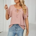thumbnail image 5 of Women's V Neck Eyelet Tops Ruffle Short Sleeve Tie Neck Casual Shirts Blouses Solid Loose Fit Lightweight Tunic Tops, 5 of 7
