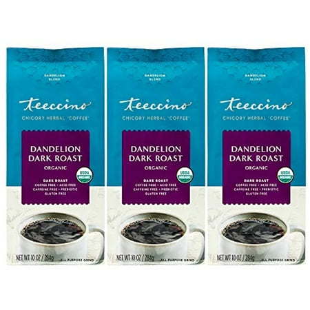 Teeccino Coffee Alternative – Dandelion Dark Roast – Detox Deliciously With Dandelion Herbal Coffee That’S Prebiotic, Caffeine Free & Gluten Free, Dark Roast, 10 Ounce (Pack Of 3)
