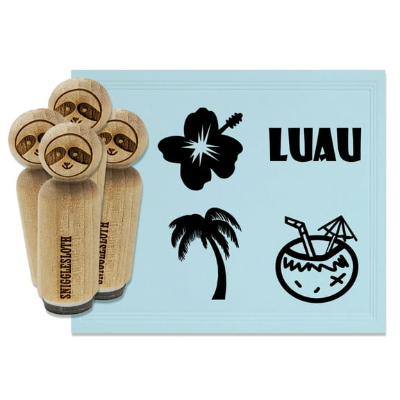 Palm Tree Hibiscus Flower Tropical Beach Luau Drink Rubber Stamp Set for Scrapbooking Crafting Stamping - Mini 1/2 Inch
