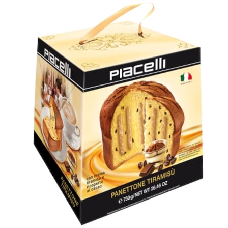 PIACELLI Authentic Italian Panettone Filled with Rich Tiramisu Cream - Classic Panettone Directly Imported from Italy - Luxurious Holiday Cake Ideal for Christmas, & Special Celebrations - 750g