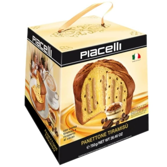 PIACELLI Authentic Italian Panettone Filled with Rich Tiramisu Cream - Classic Panettone Directly Imported from Italy - Luxurious Holiday Cake Ideal for Christmas, & Special Celebrations - 750g